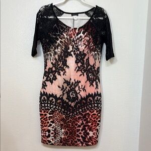 VENUS Black and Orange Bodycon Dress